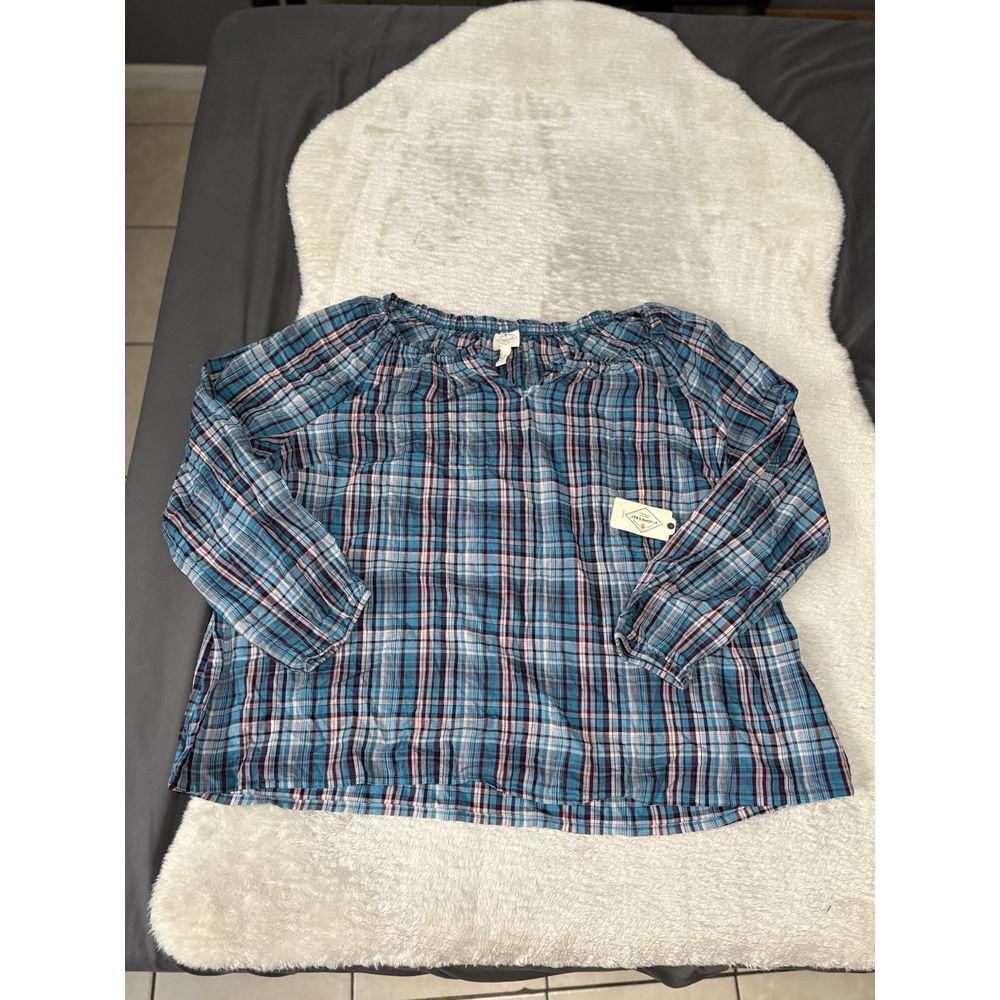 New ST John Bays Women's Blue Plaid Shirt‎ Plus Size 3X NWT Blouse